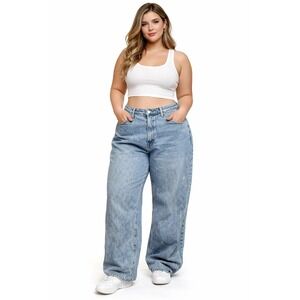 FOREVER 21 90s Fit Baggy Loose Wide Leg Jean Sz 30 Blue Acid Wash High-Rise EUC!